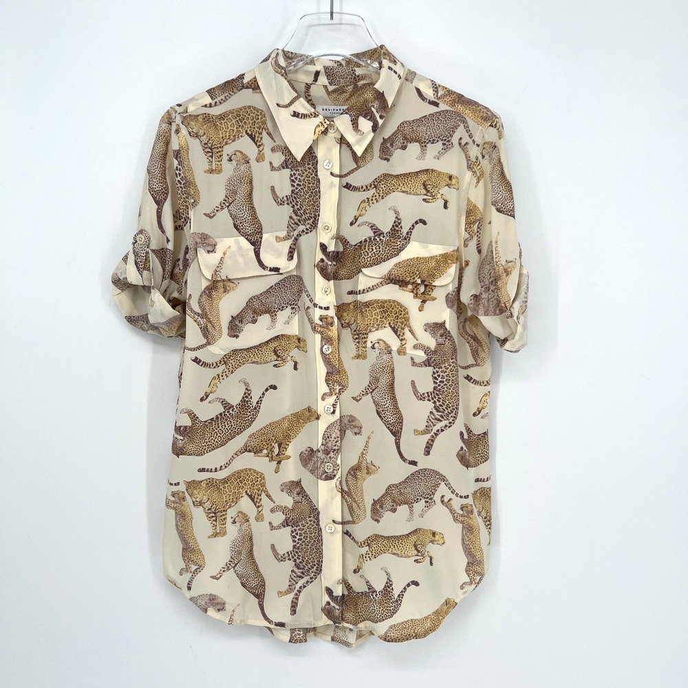 Equipment Silk Cheetah Top Womens M Jungle Cat Collared Maximalist
